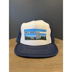 NEW Vintage Trucker Hat Cap Snapback Blue Rope North Dakota Capitol Building NOS